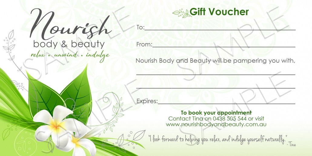 Gift Vouchers for Giveaway Spa Treatment Mobile Massage